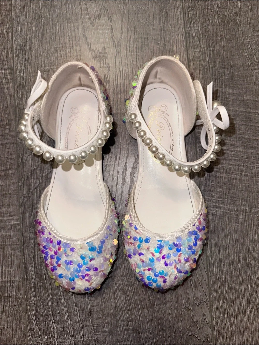 Girls Party Shoes! Sequin Pearl Dress Formal Shoes - Size 1 - Special Occasion